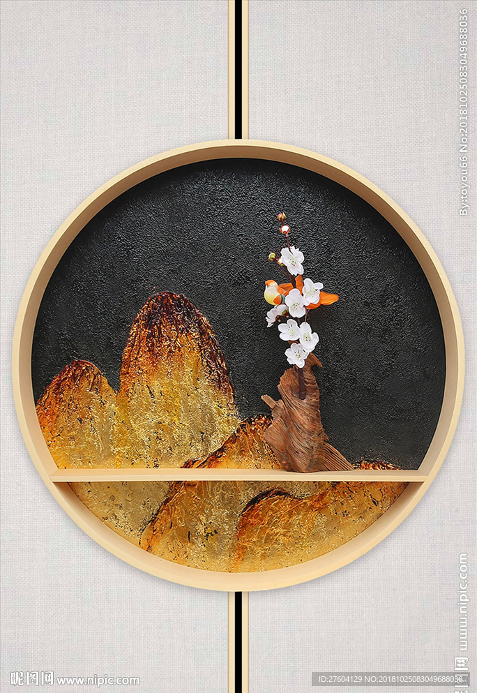 中国风立体浮雕山川花鸟装饰画