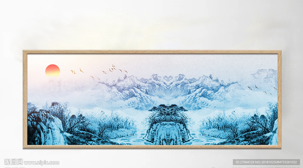 新中式水墨山水风景飞鸟装饰画
