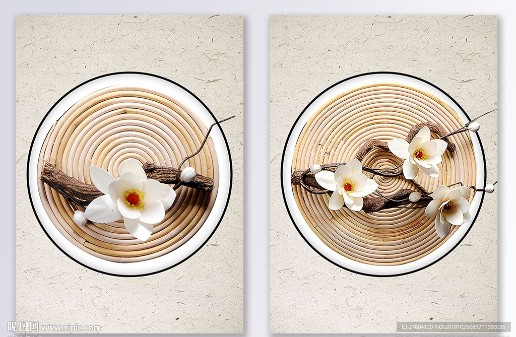 中式简约立体干花二联装饰画