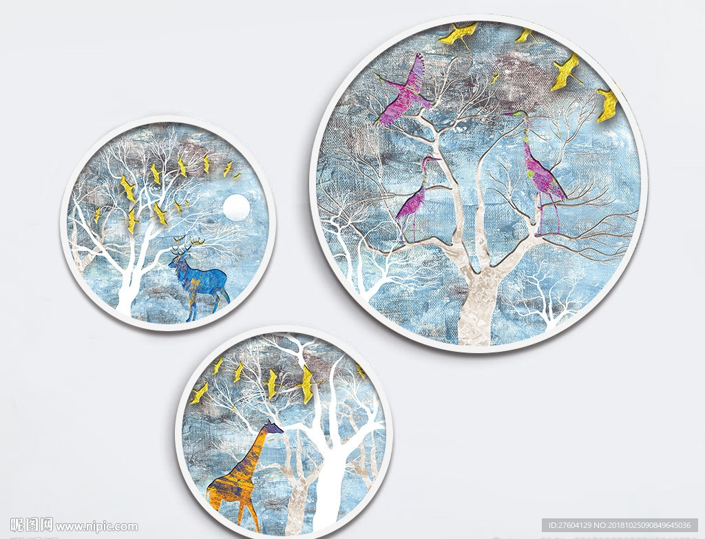 现代简约油画清新丛林动物装饰画