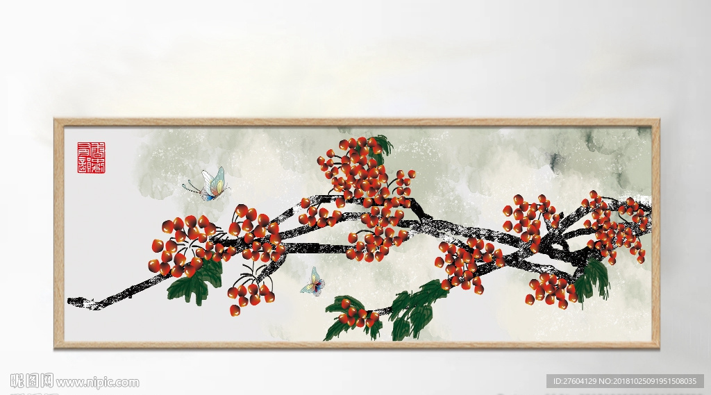 中国风水墨淡彩植物装饰画