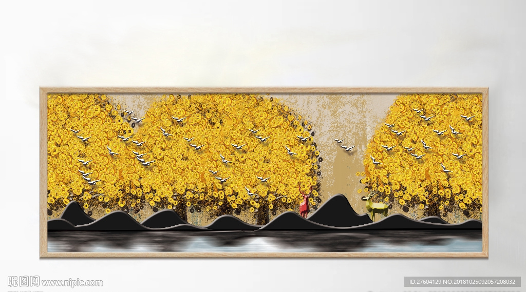 中国风金色树木风景装饰画