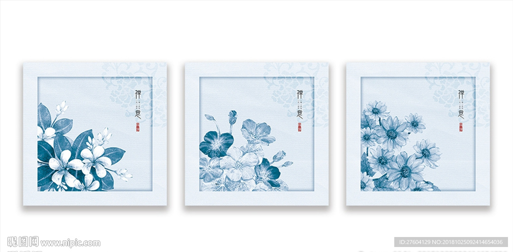 中式简约花朵装饰画