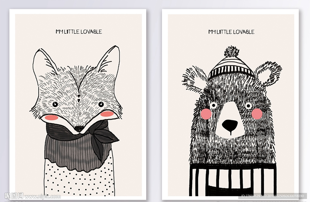 可爱手绘北欧风创意动物装饰画