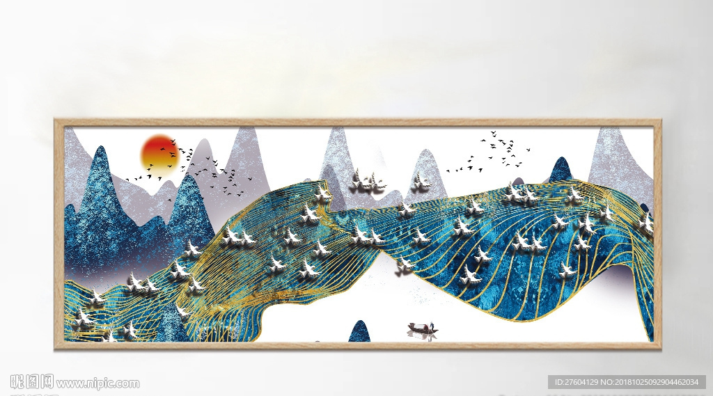 中国风金色立体飞鸟装饰画