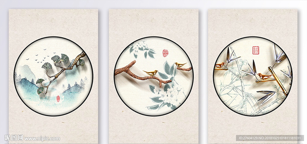 中国风水墨浮雕铁艺装饰画