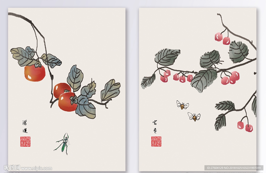 中国风民俗植物古风装饰画