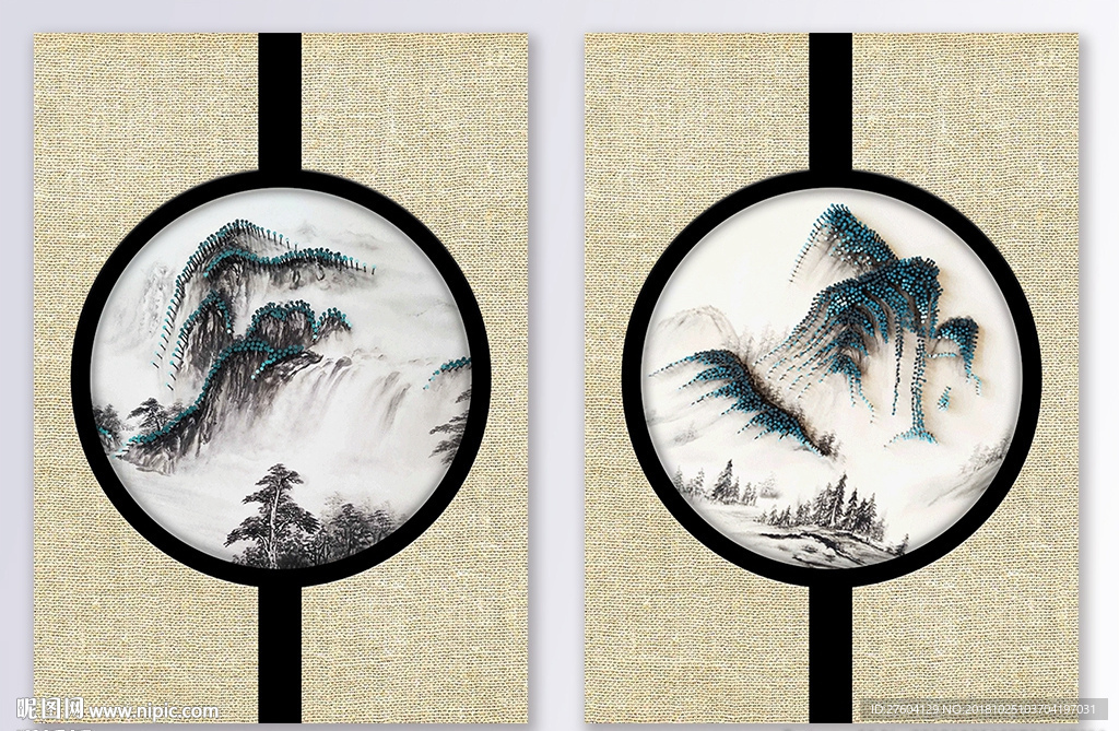 中国风浮雕水墨山水钉子装饰画