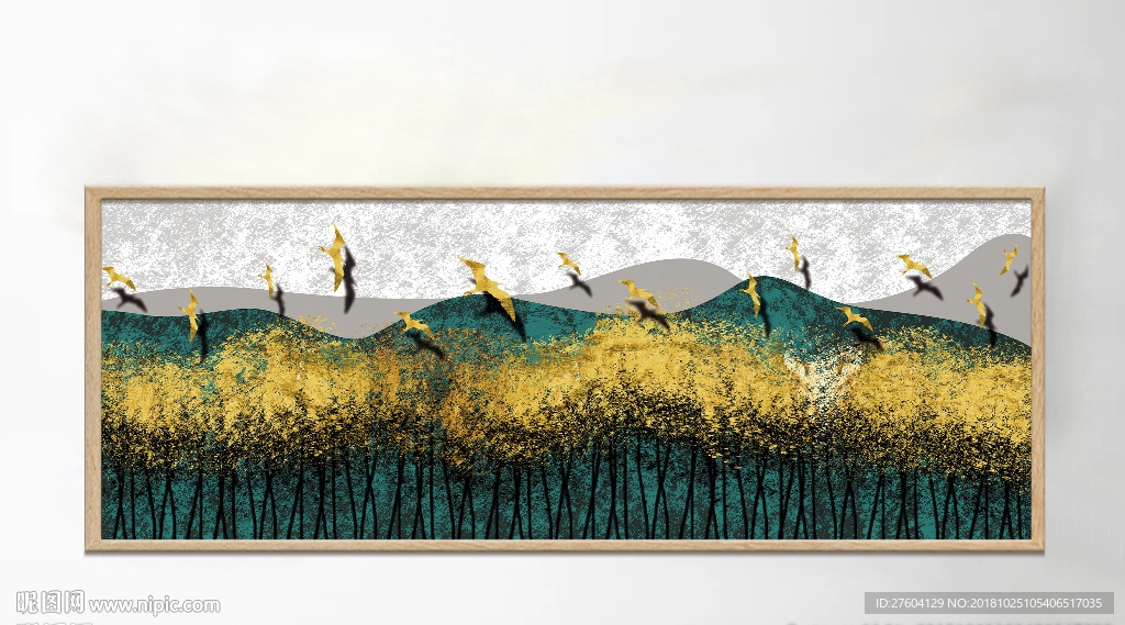 中国风创意风景金色树林装饰画