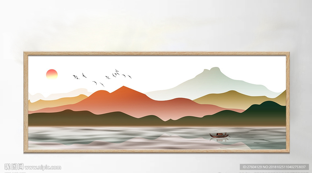水墨飞鸟山水风景装饰画