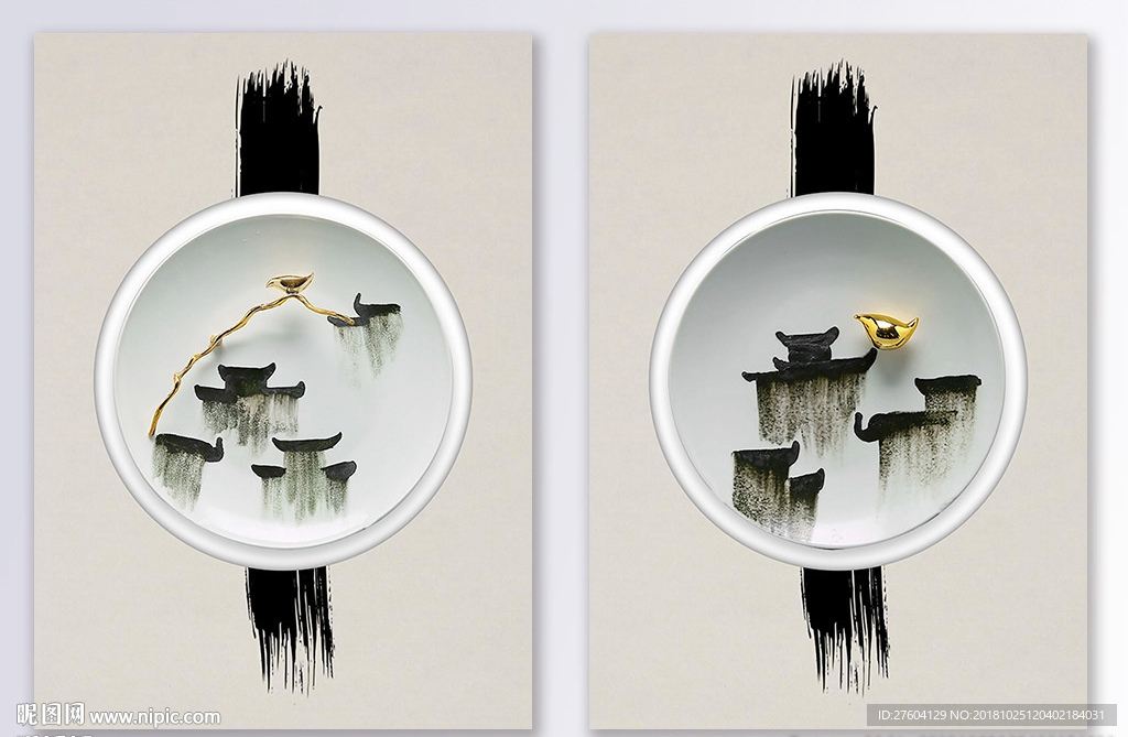 徽派建筑浮雕小鸟装饰画