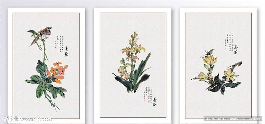 中式风格民俗水墨手绘花鸟装饰画