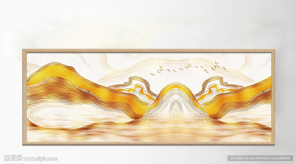 中式抽象金色线条山水风景装饰画
