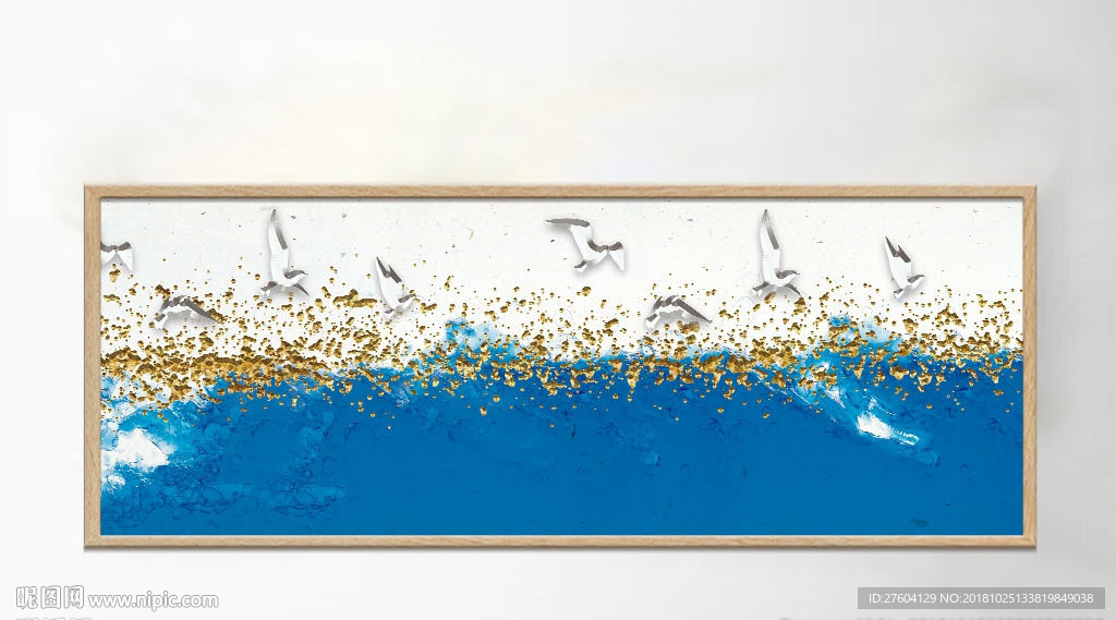 抽象海洋手绘水墨飞鸟装饰画