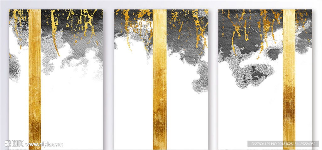 现代抽象水墨金条装饰画