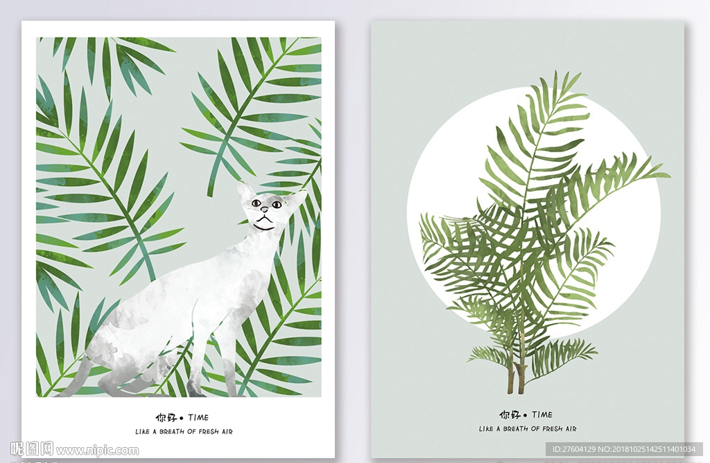 手绘小清新简约唯美动植物装饰画