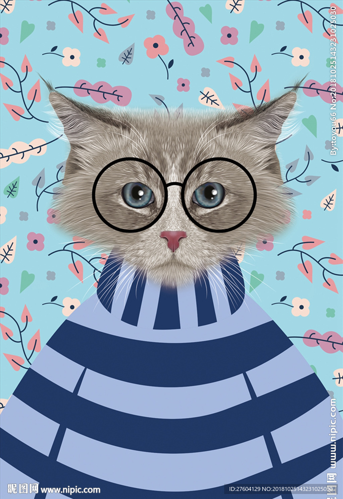 可爱卡通创意动物猫咪创意装饰画