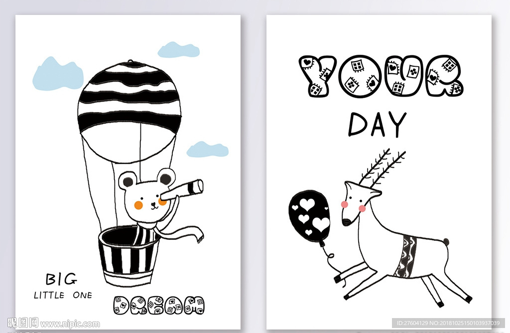 北欧风手绘动物装饰画