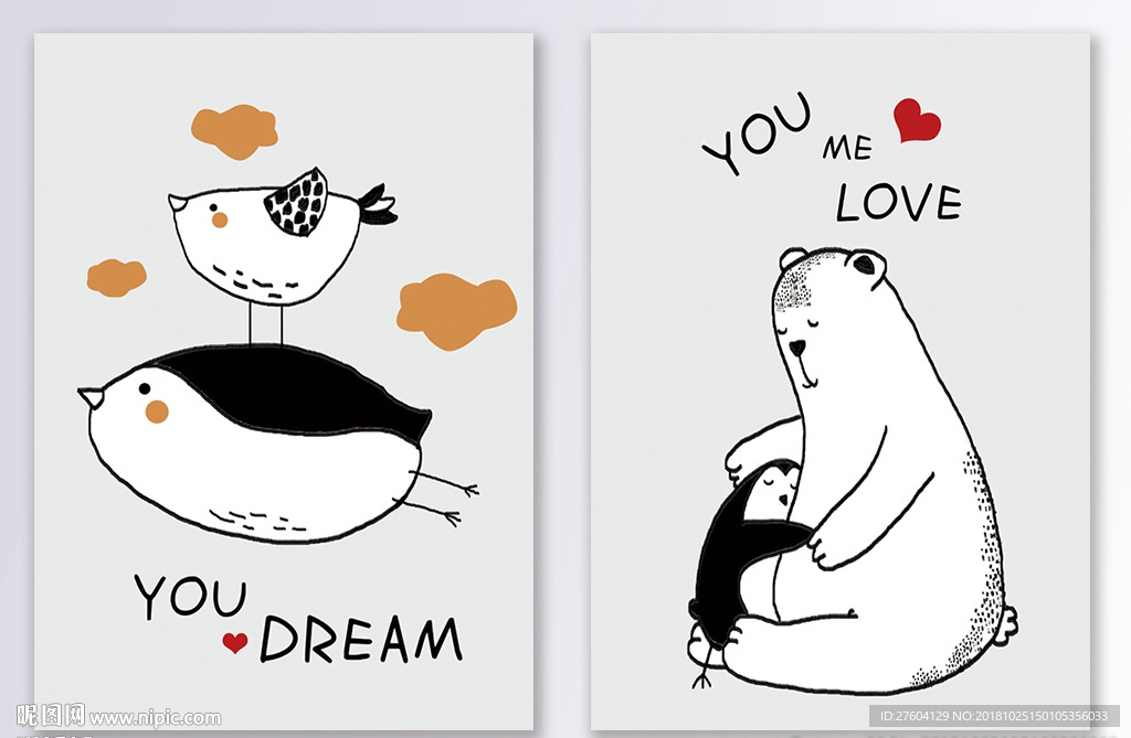 北欧风手绘创意动物装饰画