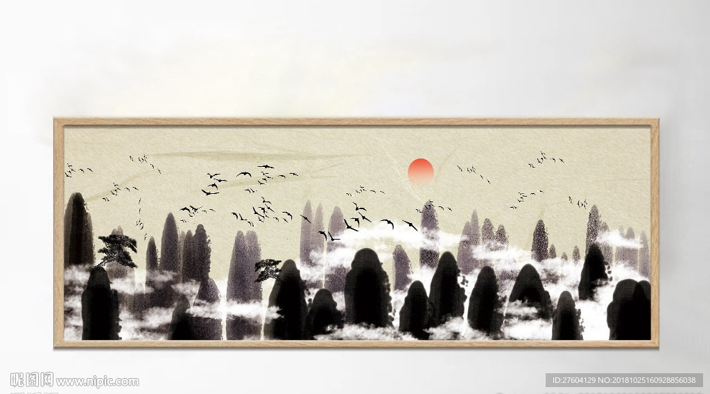 中式水墨画山水山峰意境装饰画