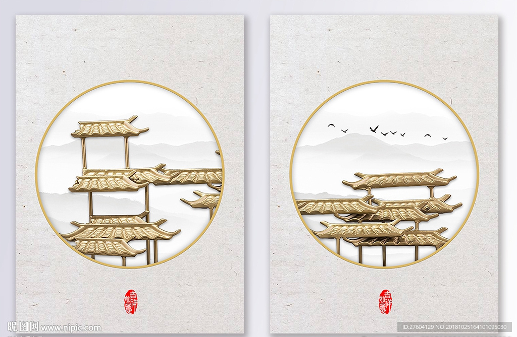 浮雕徽派建筑二联装饰画