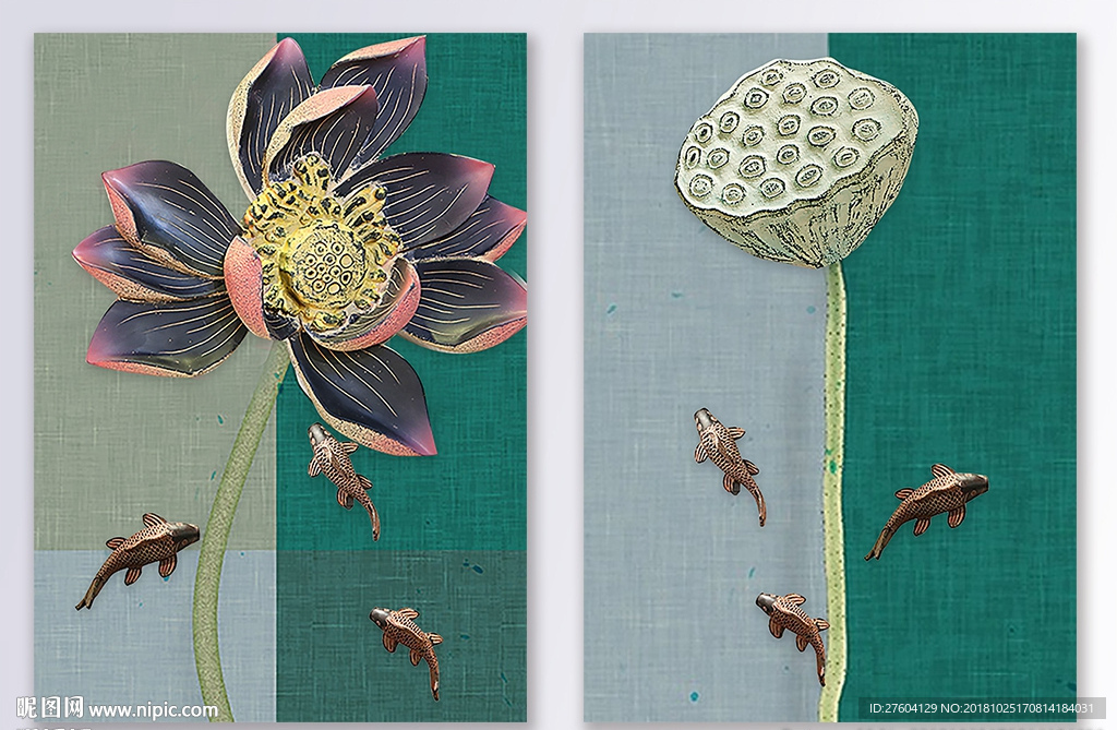 浮雕立体荷花立体装饰画