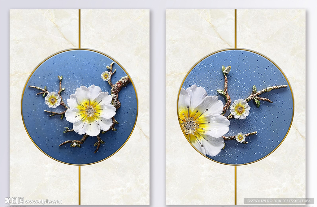 现代简约浮雕立体花卉装饰画