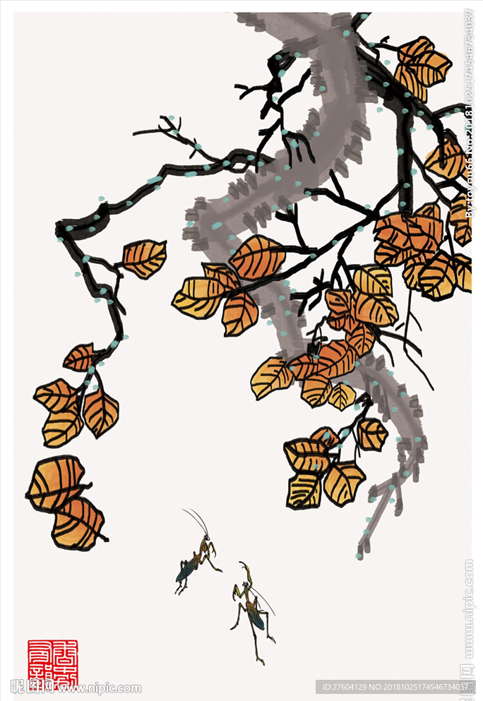 手绘民俗水墨植物创意装饰画