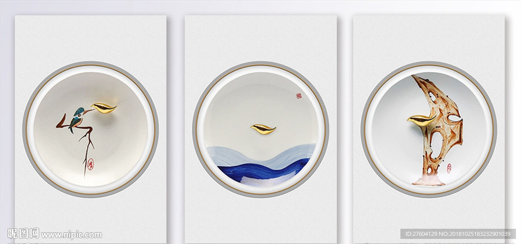 水墨立体陶瓷浮雕小鸟装饰画