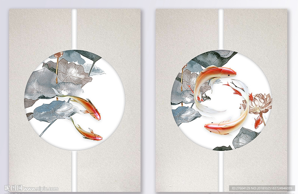 水墨风立体浮雕游鱼装饰画