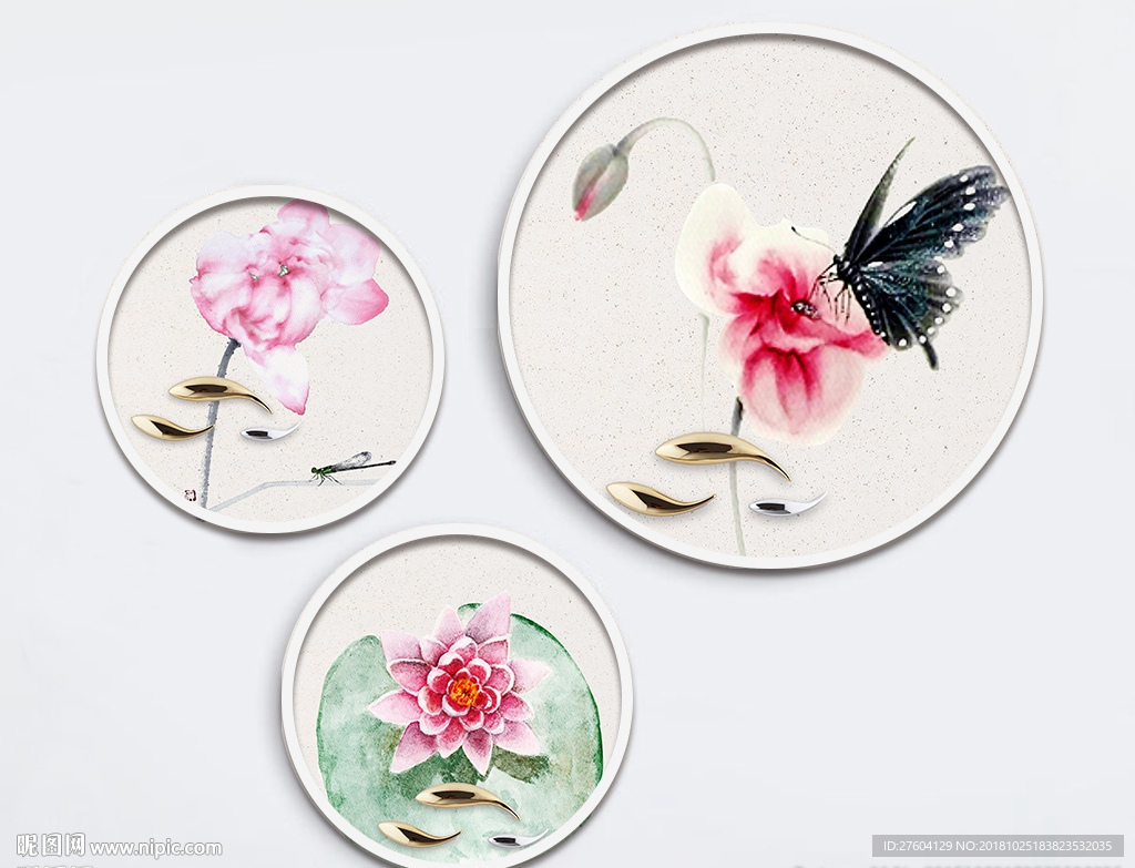 新中式水墨彩绘花鸟装饰画