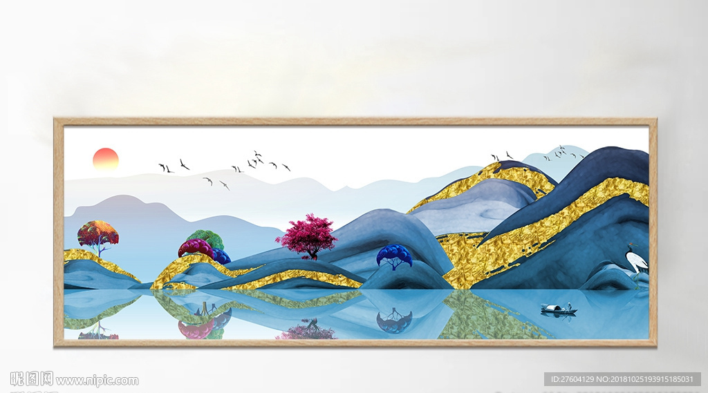 金色抽象山水意境风景装饰画