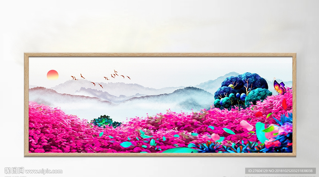 唯美中国风意境山水花海装饰画