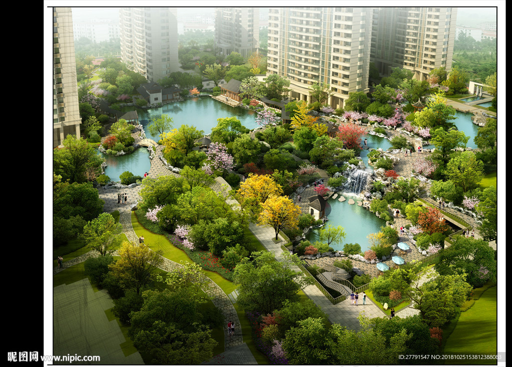 小区景观鸟瞰效果图