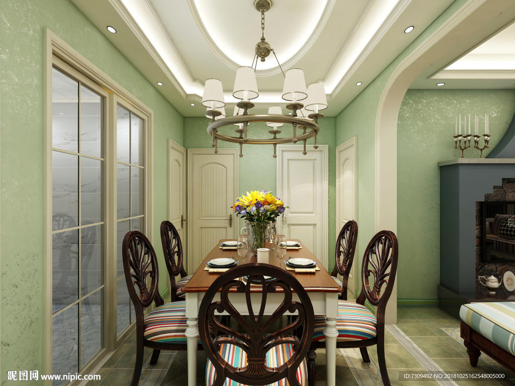 美式田园风格餐厅装修效果图