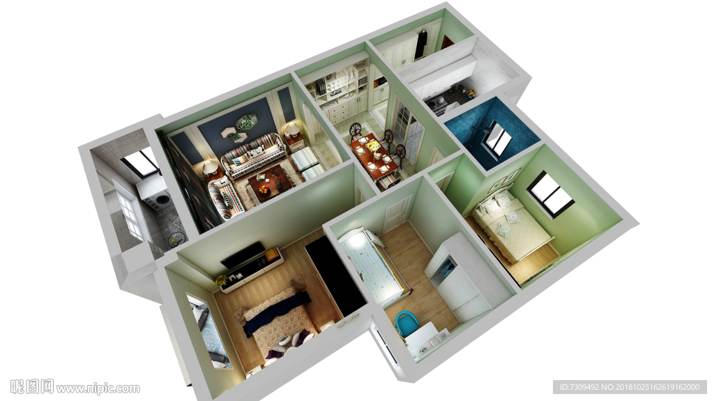 美式田园风格家装户型效果图