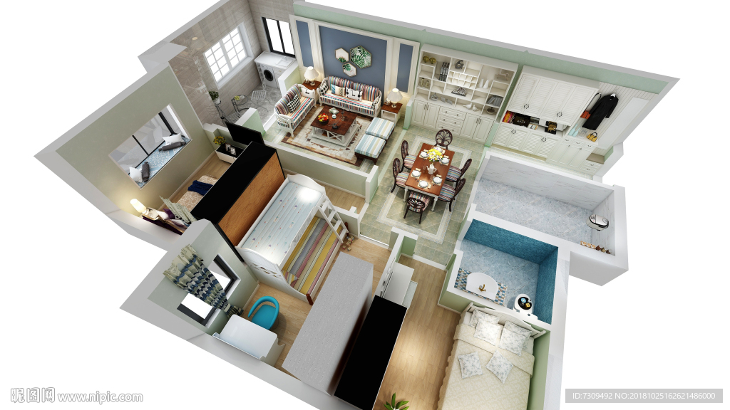 美式田园风格小户型装修效果图