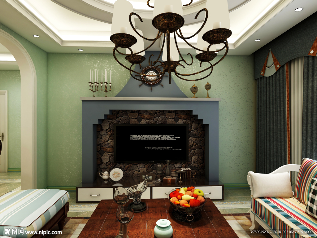 美式田园家居客厅装修效果图