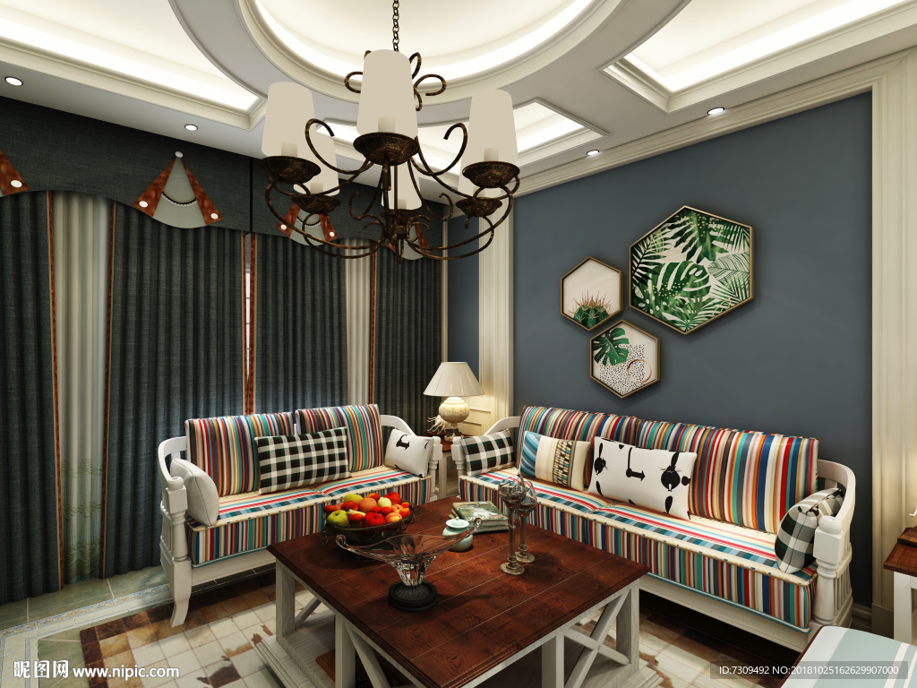 美式田园客厅装修效果图