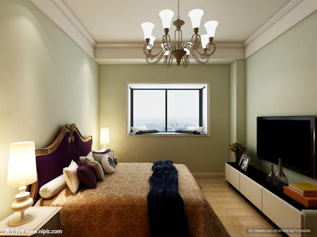 美式田园风格卧室装修效果图