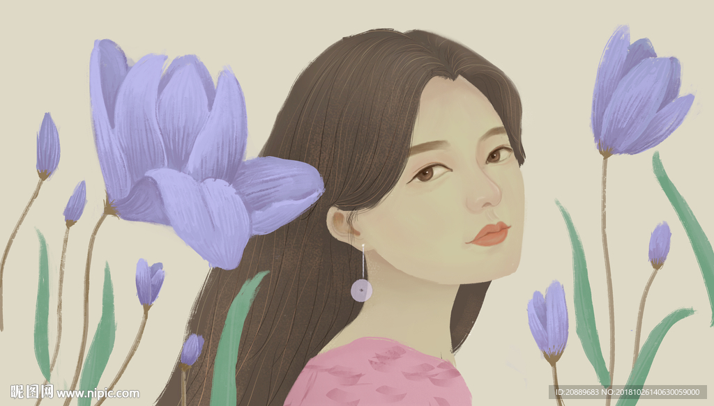 插画 美容 护肤品 美女 女性