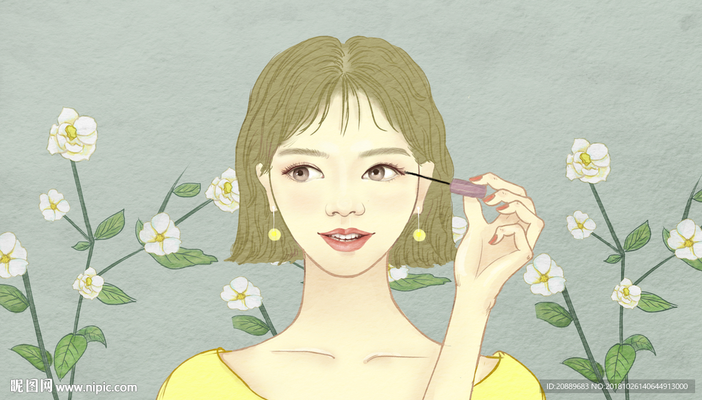 插画 美容 护肤品 美女 女性