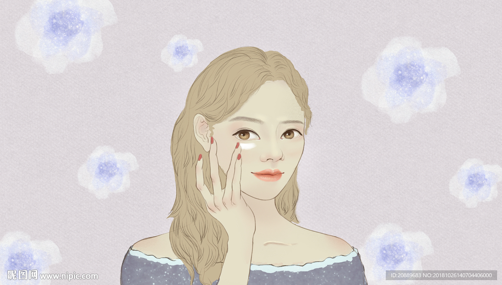 插画 美容 护肤品 美女 女性