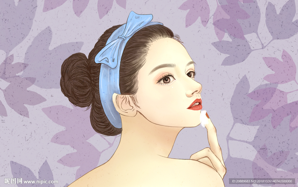 插画 美容 护肤品 美女 女性