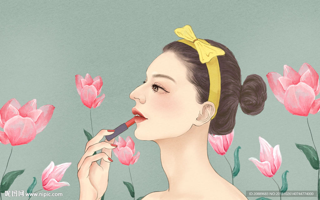 插画 美容 护肤品 美女 女性