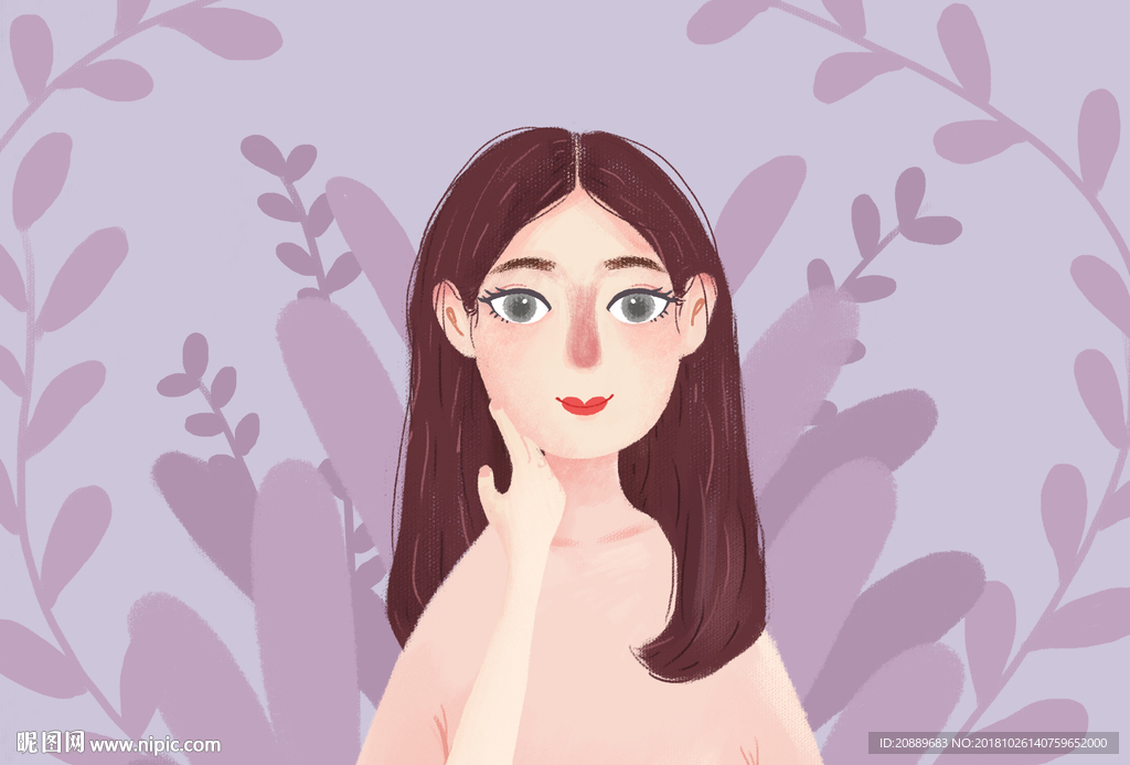 插画 美容 护肤品 美女 女性