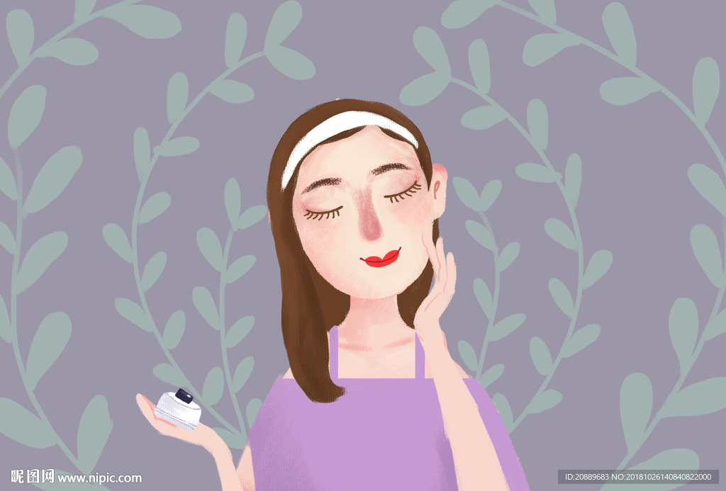 插画 美容 护肤品 美女 女性