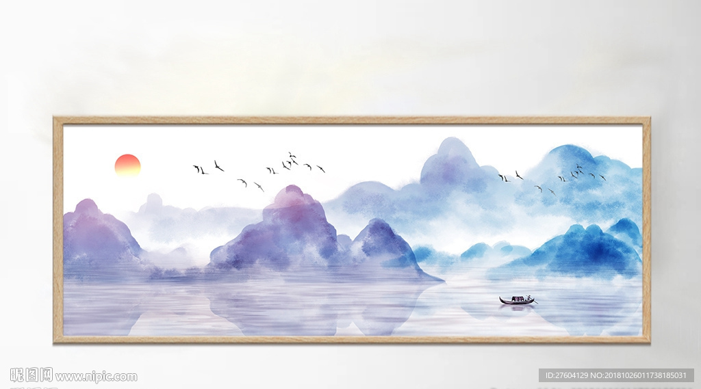 中国风意境山水风景飞鸟装饰画