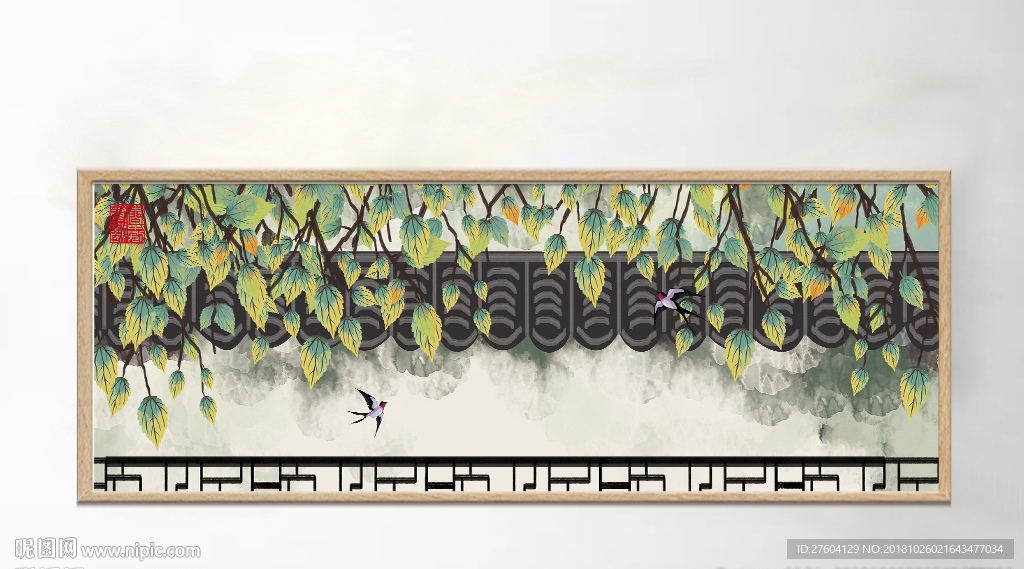 中国风民俗淡彩风景创意装饰画