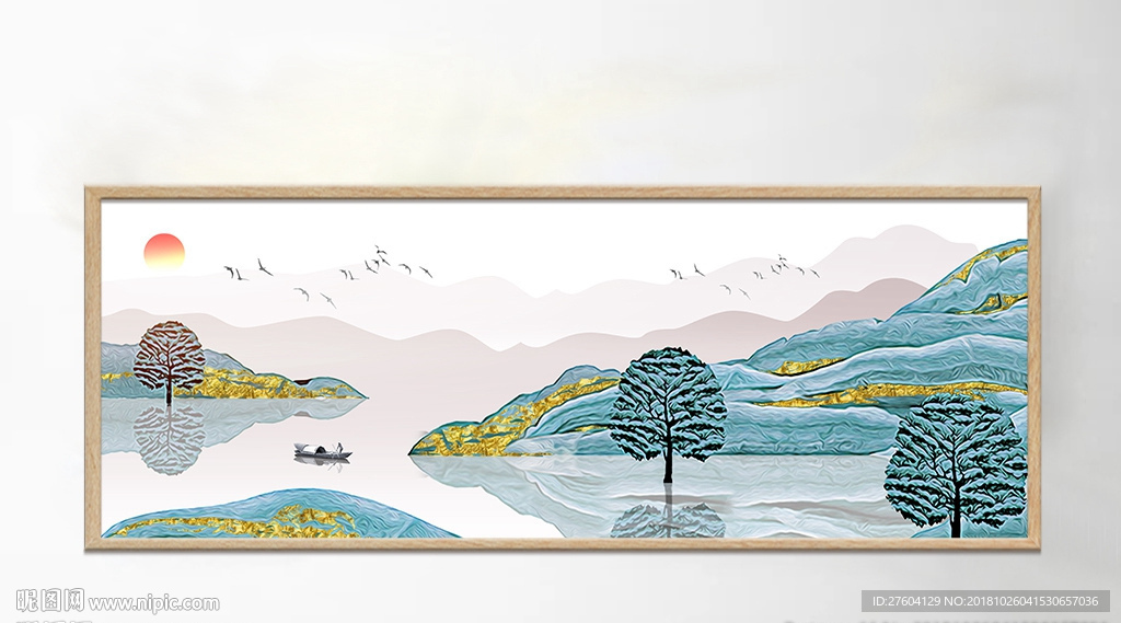 中式浮雕抽象山水唯美装饰画